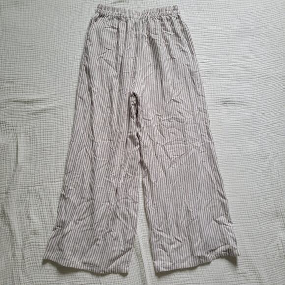 Sincerely Jules Womens M Beige White Pinstripe Wide Leg Casual Pants PJ Fleece - Picture 4 of 4